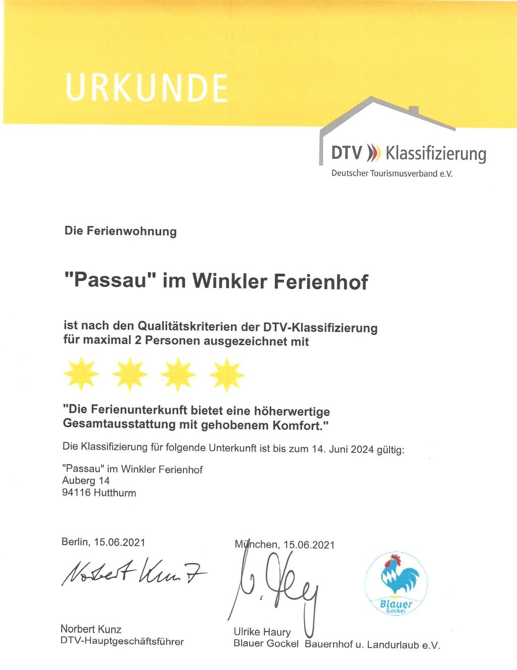 DTV Klassifizierung 4 Sterne Fewo Passau